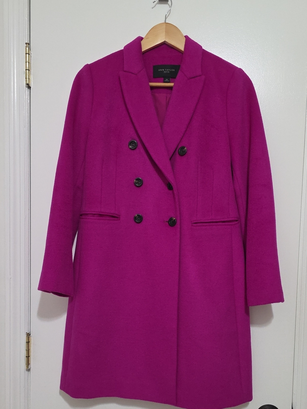 Ann Taylor Magenta / Hot Pink Double-Breasted Wool Coat